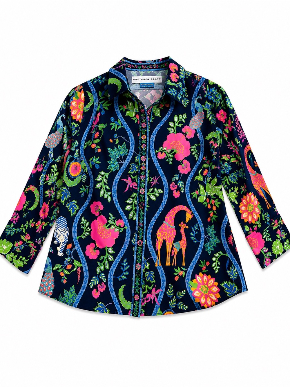 Gretchen Scott Jungle Garden Print Button Front Blouse Size L - Picture 2 of 8